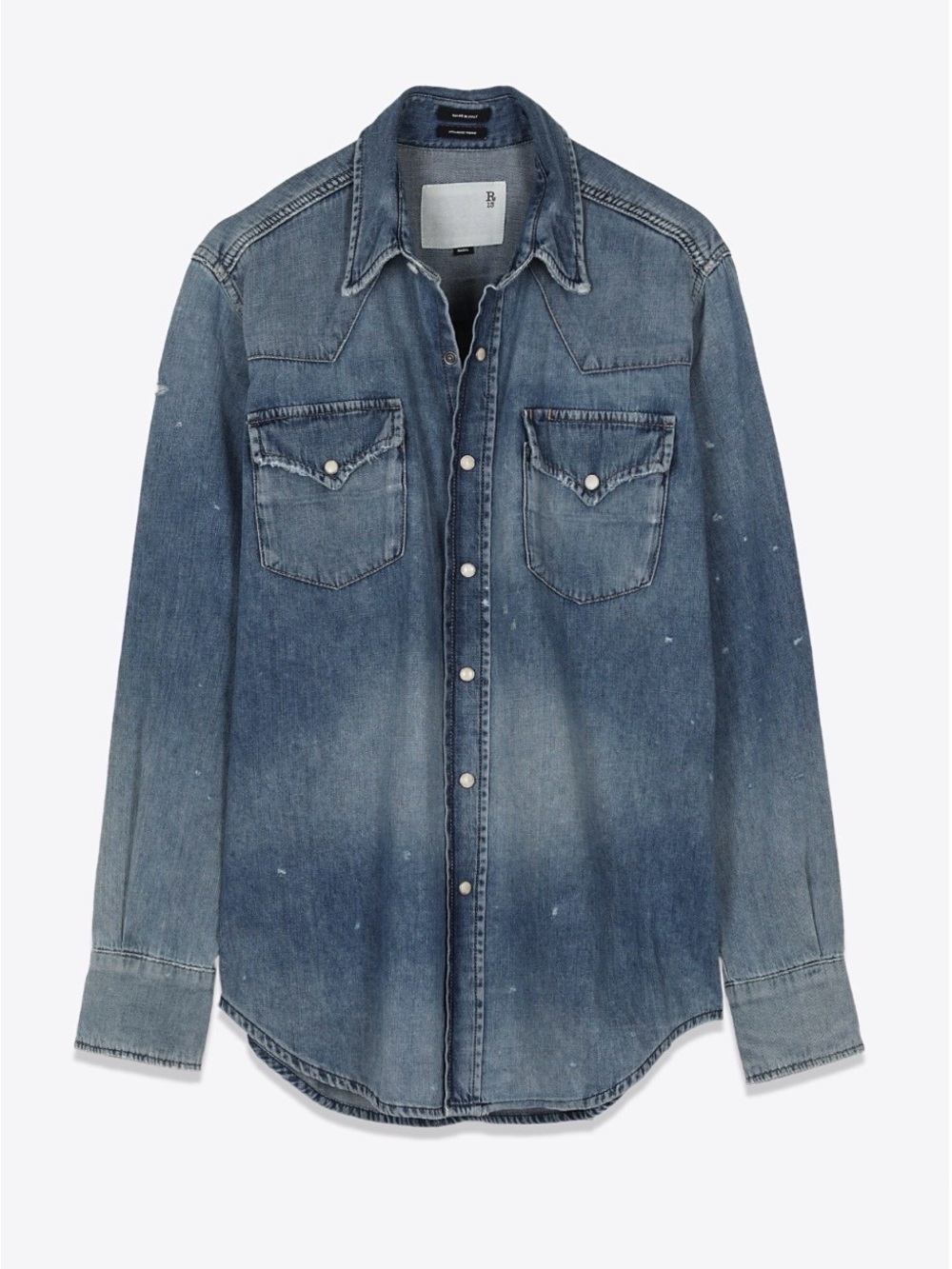 R13 Authentic Cowboy Cotton Denim Shirt. Size 2. Made in Italy